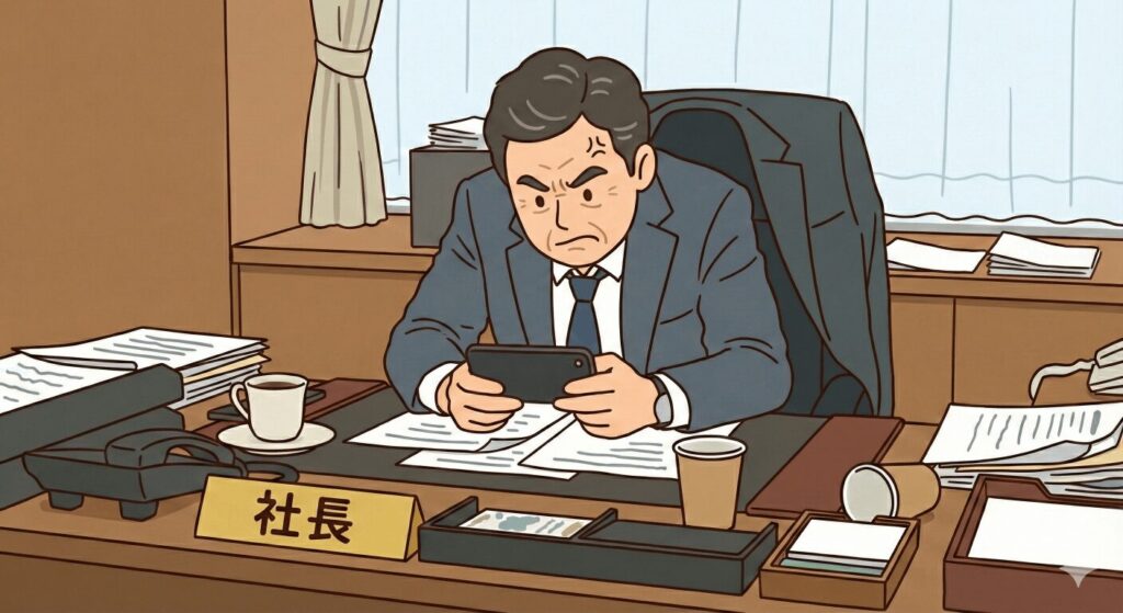スマホゲームしてる社長